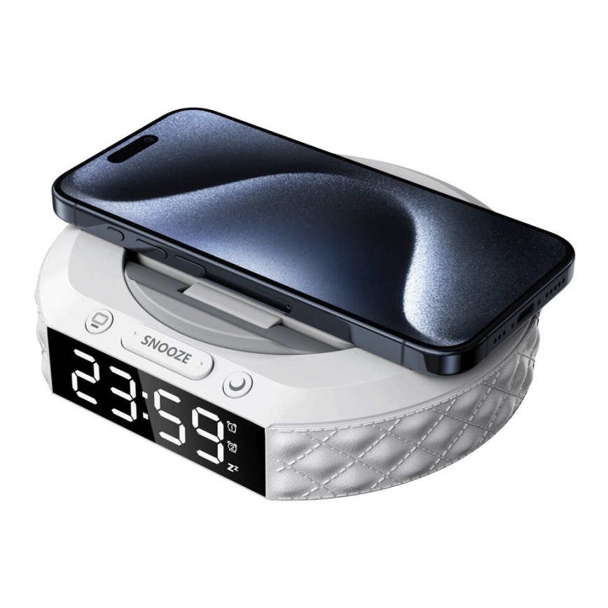 Réveil avec écran LCD et sans fil Qi charger 27W/9V blanc