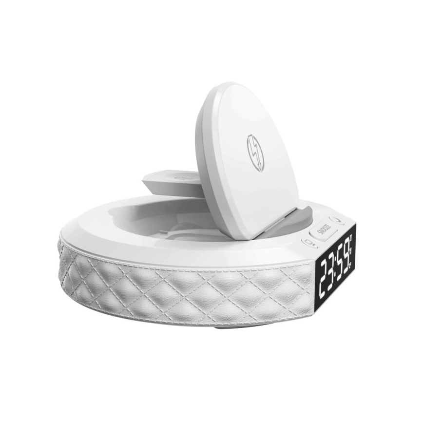 Réveil avec écran LCD et sans fil Qi charger 27W/9V blanc