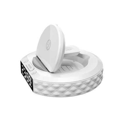 Wecker mit LCD-Anzeige und kabelloser Qi-Ladevorrichtung 27W/9V 220 mAh weiß