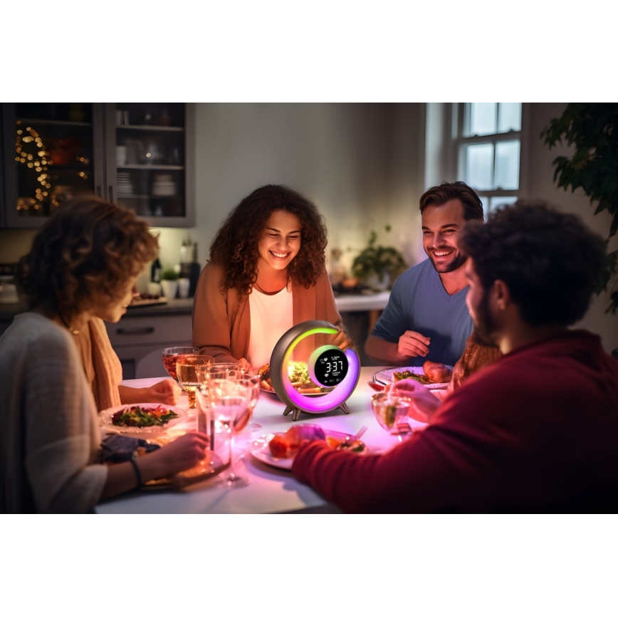 LED RGBW Lampada da tavolo dimmerabile con sveglia LED/20W/5V USB argento