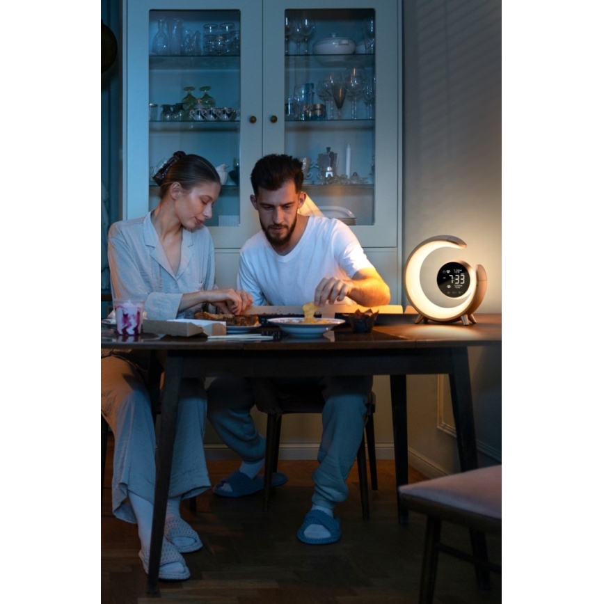 LED RGBW Lampada da tavolo dimmerabile con sveglia LED/20W/5V USB argento
