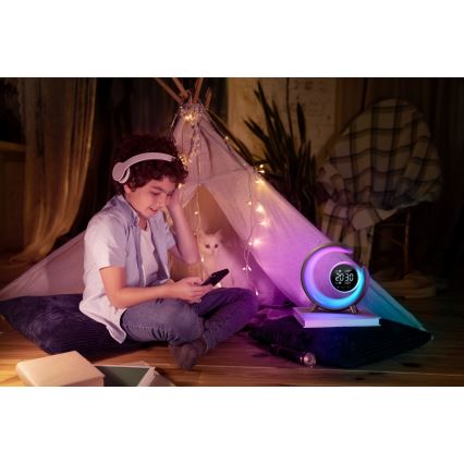 LED RGBW Lampada da tavolo dimmerabile con sveglia LED/20W/5V USB argento