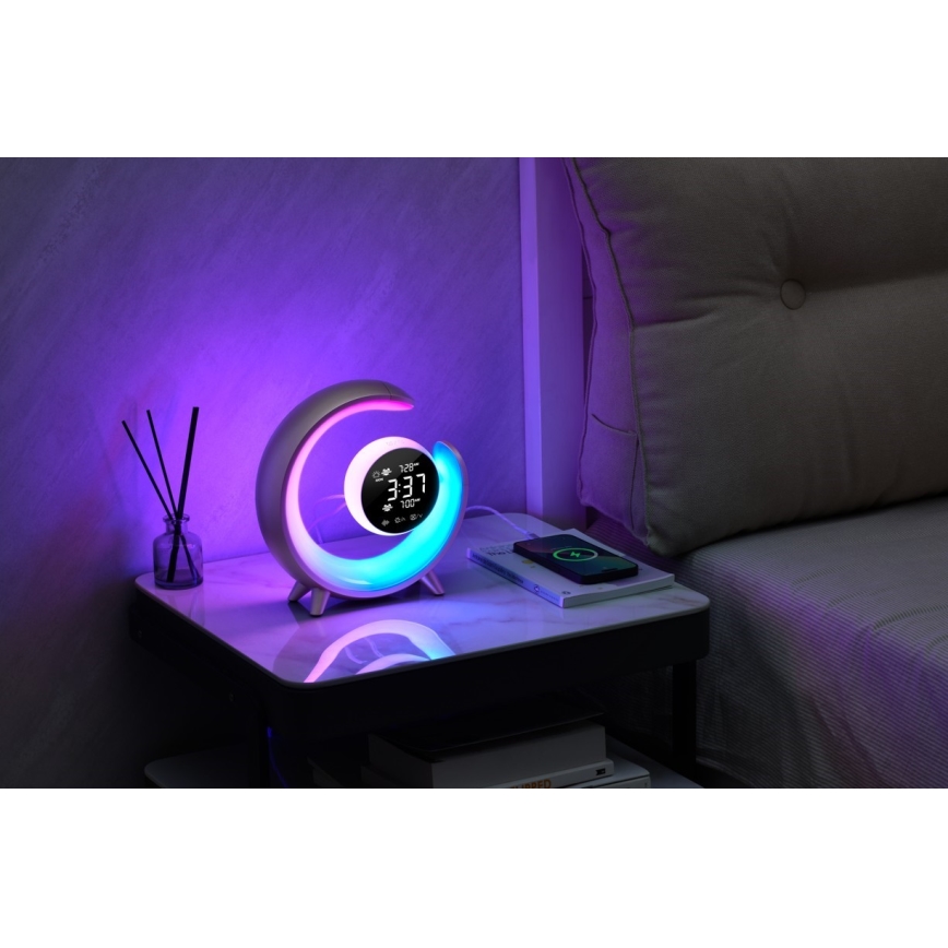 LED RGBW Lampada da tavolo dimmerabile con sveglia LED/20W/5V USB argento
