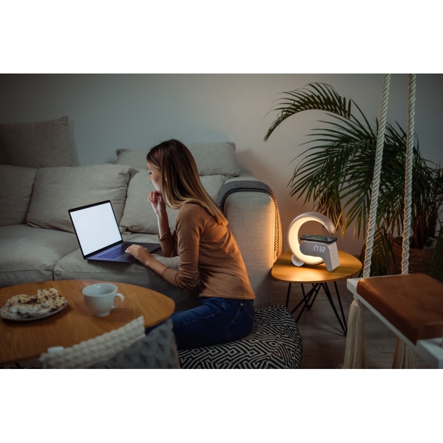 LED RGB Lampada da tavolo dimmerabile con sveglia e Qi di ricarica 30W/230V oro