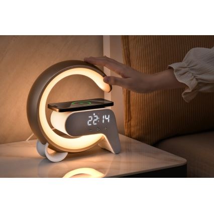 LED RGB Lampada da tavolo dimmerabile con sveglia e Qi di ricarica 30W/230V argento