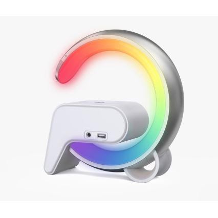 LED RGB Lampada da tavolo dimmerabile con sveglia e Qi di ricarica 30W/230V argento