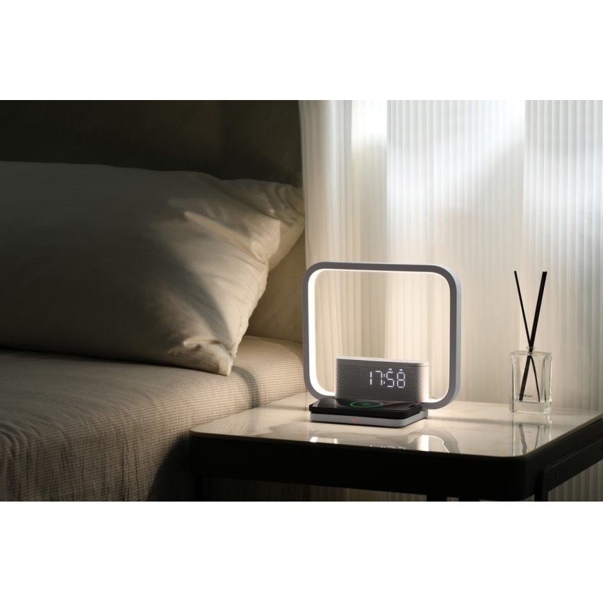 Lampe de table à intensité variable avec réveil et Qi charge LED/18W/230V blanc
