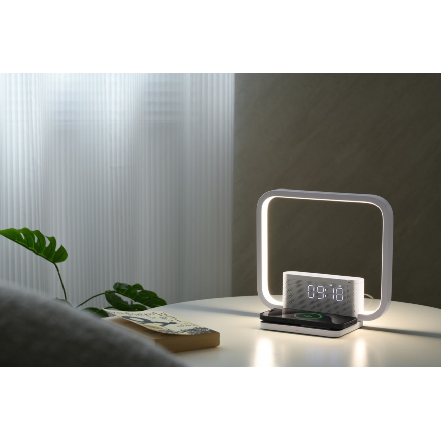 Lampe de table à intensité variable avec réveil et Qi charge LED/18W/230V blanc