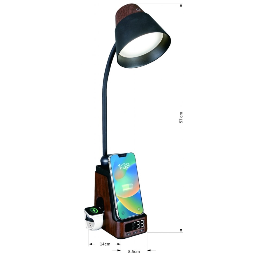 Lampe de bureau LED+CCT dimmable avec chargement sans fil QI IDEAL LED/8W/230V 2700/4000/5000K marron
