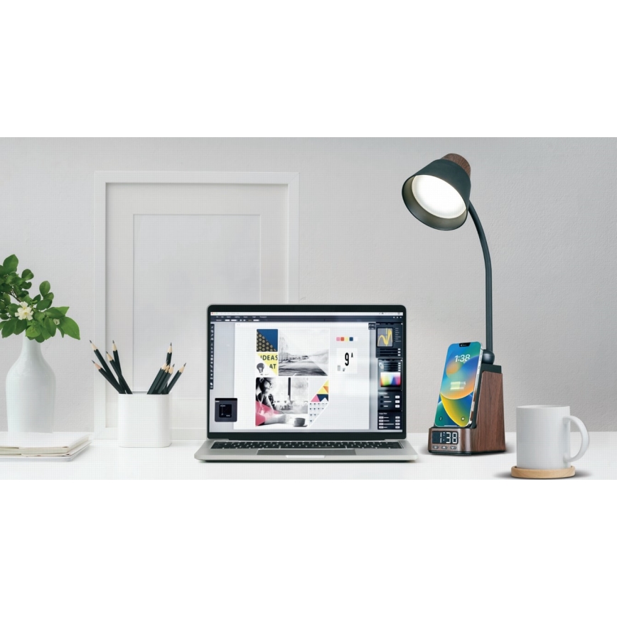 LED+CCT dimmbare Tischlampe mit kabellosem QI-Ladepad IDEAL LED/8W/230V 2700/4000/5000K braun