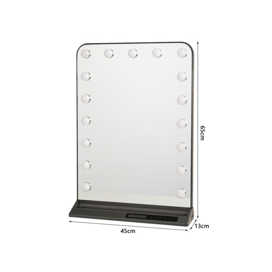 Dimmbarer LED-Make-up-Spiegel HOLLYWOOD LED/18W/230V 3000/4200/6000K grau