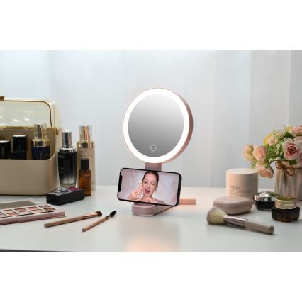 Immax 09102L - Specchio cosmetico dimmerabile LED+CCT SWEET LED/3W/5V rosa