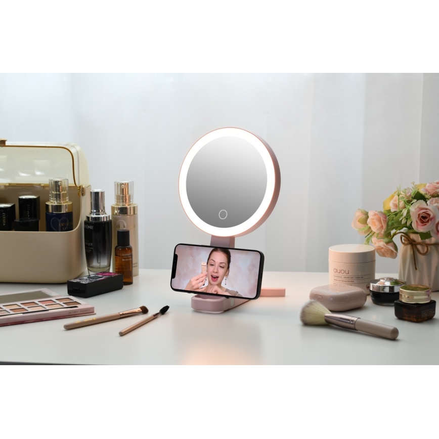 Immax 09102L - Specchio cosmetico dimmerabile LED+CCT SWEET LED/3W/5V rosa