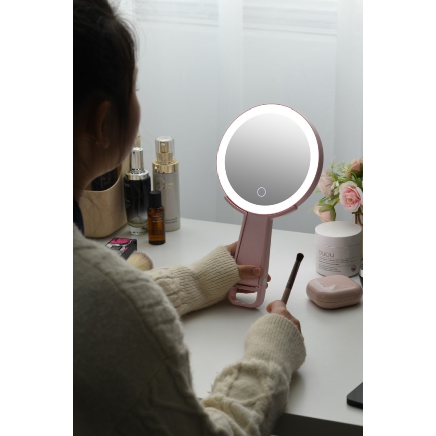 Immax 09102L - Specchio cosmetico dimmerabile LED+CCT SWEET LED/3W/5V rosa