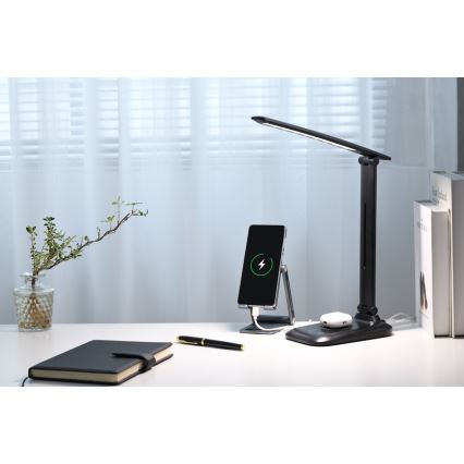 Lampada da tavolo LED dimmerabile con ricarica wireless Qi e porta USB LUMI LED/7W/230V, nero