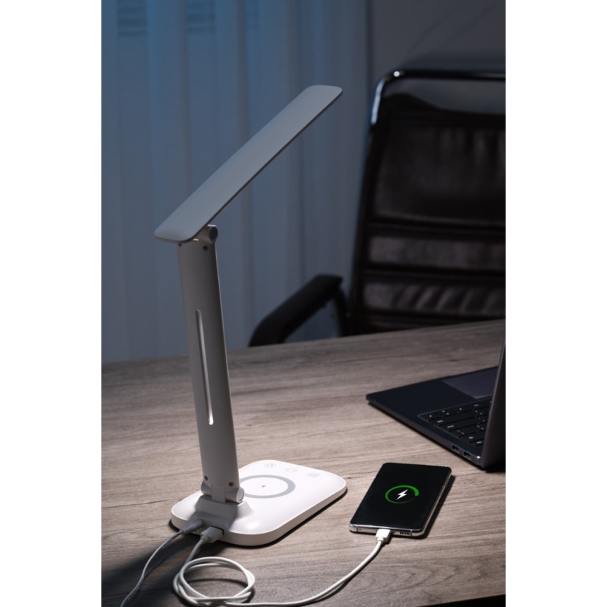 Dimmbare LED-Tischlampe mit kabelloser QI-Ladefunktion und USB-Anschluss LUMI LED/7W/230V weiß
