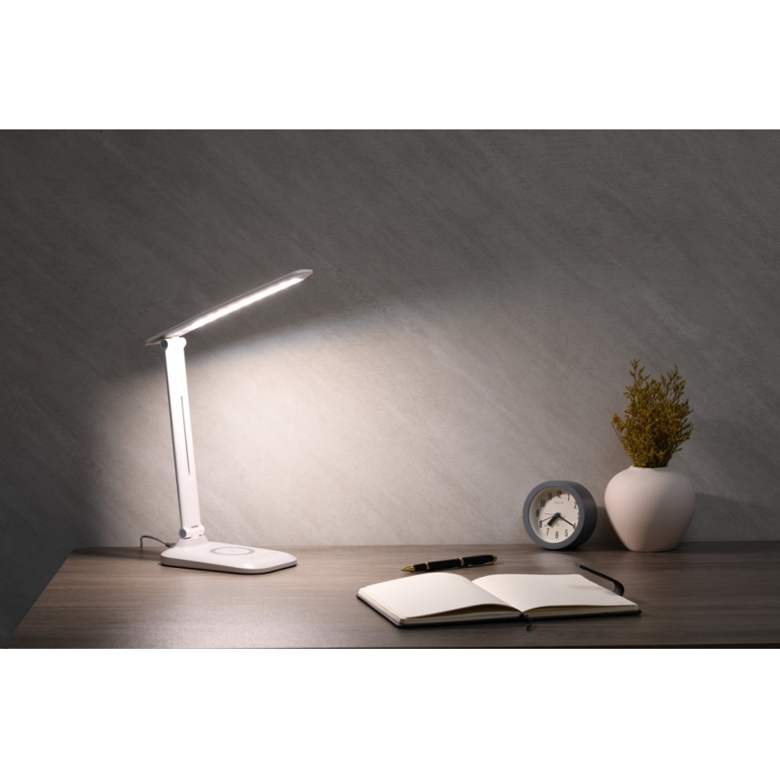 Dimmbare LED-Tischlampe mit kabelloser QI-Ladefunktion und USB-Anschluss LUMI LED/7W/230V weiß