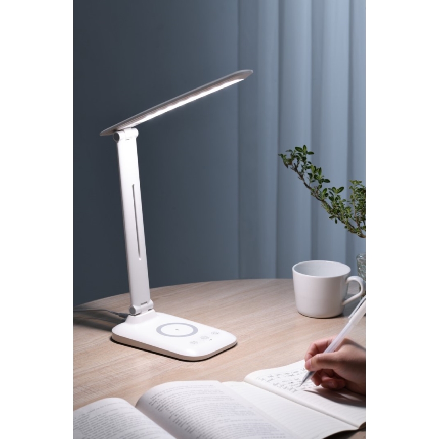 Dimmbare LED-Tischlampe mit kabelloser QI-Ladefunktion und USB-Anschluss LUMI LED/7W/230V weiß