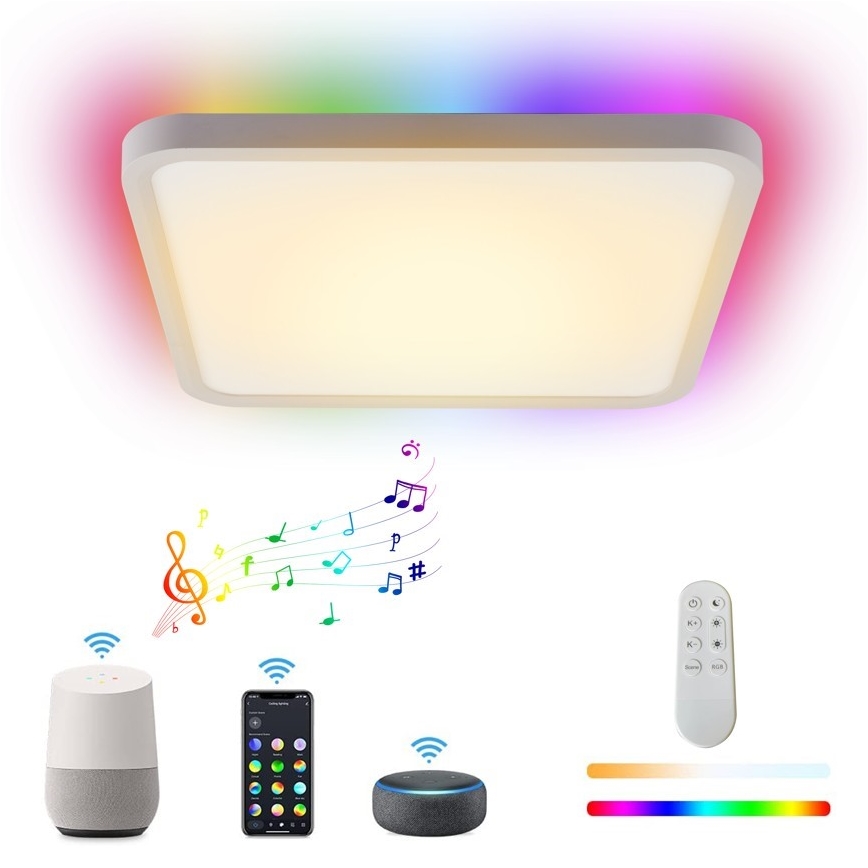 Immax NEO 07168-W40 - LED RGB+CCT Plafoniera con dimmer NEO LITE TUDO LED/50W/230V Wi-Fi Tuya bianco + telecomando