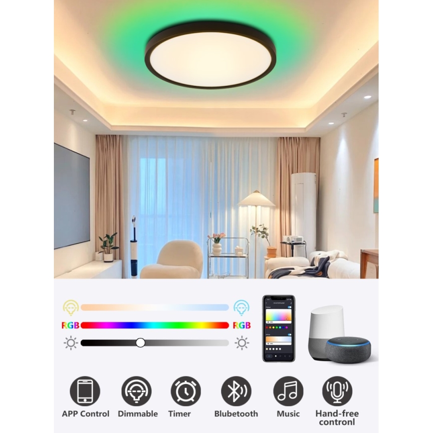 Immax NEO 07170-B60 - Plafonnier LED RGB+CCT à intensité variable NEO LITE TUDO LED/65W/230V 2700-6500K Wi-Fi Tuya noir + télécommande