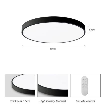Immax NEO 07249L - Dimmbare LED-Deckenleuchte NEO LITE SEMPLICI LED/48W/230V 3000-6000K Wi-Fi Tuya schwarz + Fernbedienung