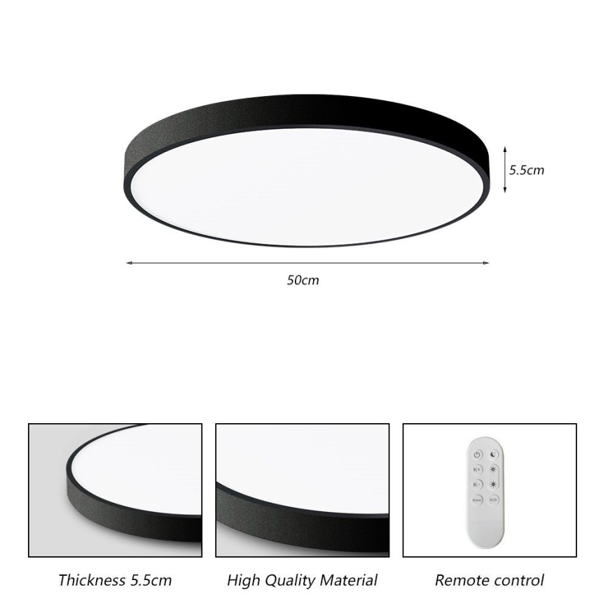 Immax NEO 07249L - Plafoniera LED dimmerabile NEO LITE SEMPLICI LED/48W/230V 3000-6000K Wi-Fi Tuya nero + telecomando