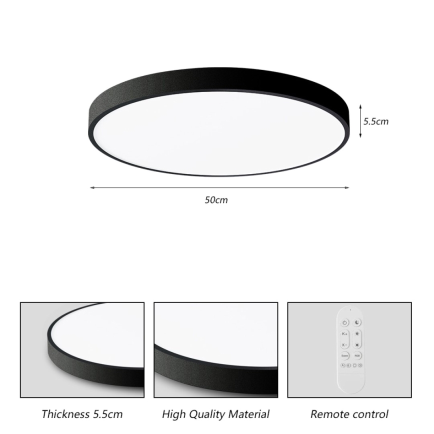 Immax NEO 07249L - Plafonnier à intensité variable NEO LITE SEMPLICI LED/48W/230V 3000-6000K Wi-Fi Tuya noir + télécommande