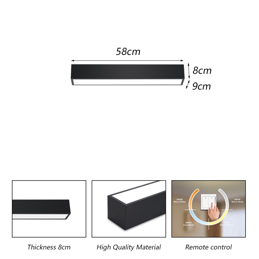 Immax NEO 07254L - Plafoniera LED dimmerabile NEO LITE LUNGO LED/20W/230V 3000-6000K Wi-Fi Tuya nero + telecomando