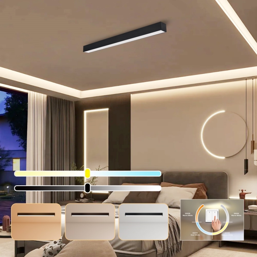 Immax NEO 07255L - Plafoniera LED dimmerabile NEO LITE LUNGO LED/20W/230V 3000-6000K Wi-Fi Tuya nero + telecomando
