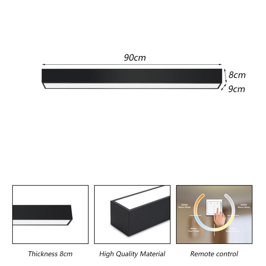 Immax NEO 07255L - Plafoniera LED dimmerabile NEO LITE LUNGO LED/20W/230V 3000-6000K Wi-Fi Tuya nero + telecomando