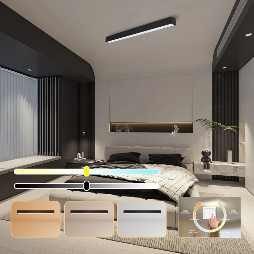 Immax NEO 07256L - Plafoniera LED dimmerabile NEO LITE LUNGO LED/38W/230V 3000-6000K Wi-Fi Tuya nero + telecomando