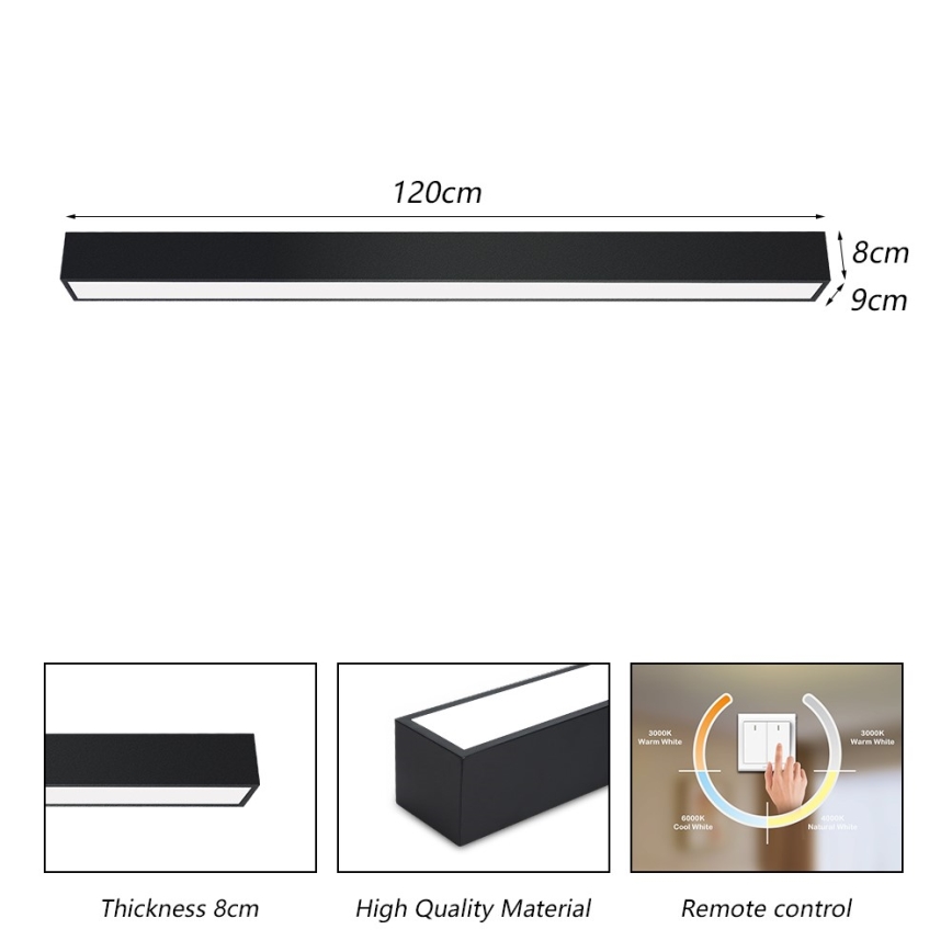 Immax NEO 07256L - Plafoniera LED dimmerabile NEO LITE LUNGO LED/38W/230V 3000-6000K Wi-Fi Tuya nero + telecomando