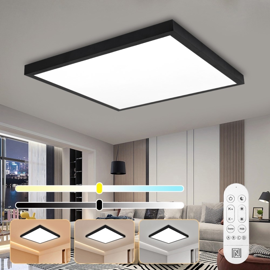 Immax NEO 07279L - Dimmbare LED-Deckenleuchte für Badezimmer NEO LITE FRAME LED/50W/230V IP44 Wi-Fi Tuya + Fernbedienung schwarz