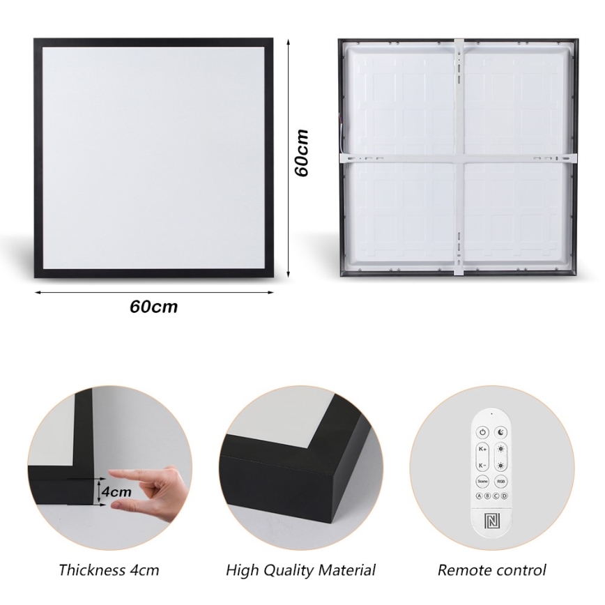 Immax NEO 07279L - Dimmbare LED-Deckenleuchte für Badezimmer NEO LITE FRAME LED/50W/230V IP44 Wi-Fi Tuya + Fernbedienung schwarz