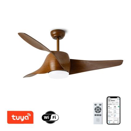 Immax NEO 07286L - Ventilateur de plafond LED WAVE LED/18W/230V Wi-Fi Tuya marron, diam. 132 cm + télécommande
