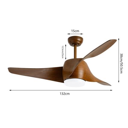 Immax NEO 07286L - Ventilatore a soffitto LED WAVE LED/18W/230V Wi-Fi Tuya marrone Ø 132 cm + telecomando