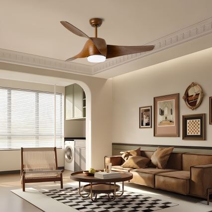 Immax NEO 07286L - Ventilatore da soffitto dimmerabile a LED WAVE LED/18W/230V Wi-Fi Tuya marrone + telecomando