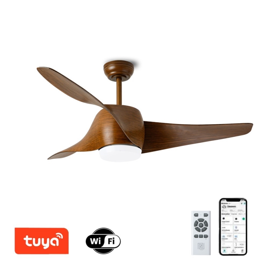 Immax NEO 07286L - Ventilatore da soffitto dimmerabile a LED WAVE LED/18W/230V Wi-Fi Tuya marrone + telecomando