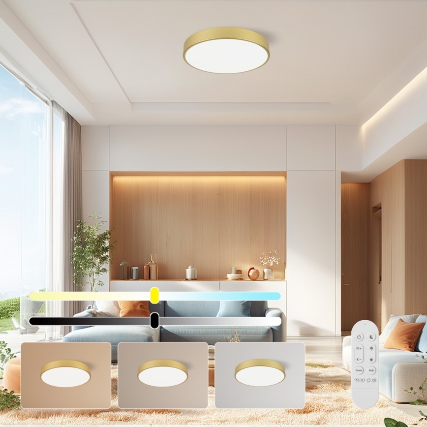 Immax NEO 07292L - Plafonnier LED dimmable NEO LITE SEMPLICI LED/36W/230V 3000–6000K Ø 40 cm Wi‑Fi Tuya, finition dorée + télécommande