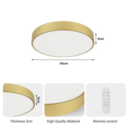 Immax NEO 07292L - Plafonnier LED dimmable NEO LITE SEMPLICI LED/36W/230V 3000–6000K Ø 40 cm Wi‑Fi Tuya, finition dorée + télécommande