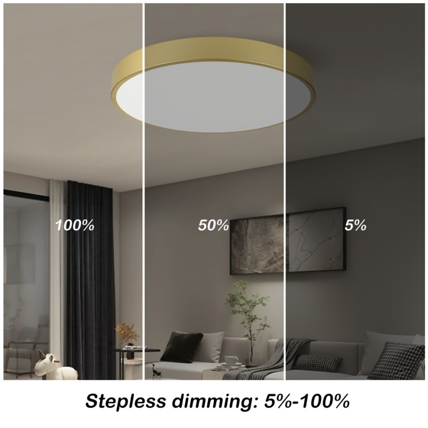 Immax NEO 07293L - Plafonnier LED dimmable NEO LITE SEMPLICI LED/60W/230V 3000–6000K Ø 60 cm Wi‑Fi Tuya doré + télécommande
