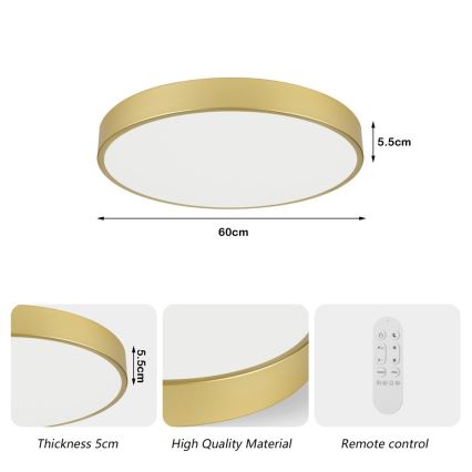 Immax NEO 07293L - Plafonnier LED dimmable NEO LITE SEMPLICI LED/60W/230V 3000–6000K Ø 60 cm Wi‑Fi Tuya doré + télécommande