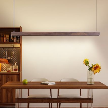 Immax NEO 07300L - Lampadario dimmerabile su cavo MADEIRA LED/26W/230V Wi-Fi Tuya 122 cm noce + telecomando