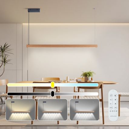 Immax NEO 07303L - Lampadario LED dimmerabile a sospensione su cavo MADEIRA LED/26W/230V Wi‑Fi Tuya 122 cm rovere + telecomando