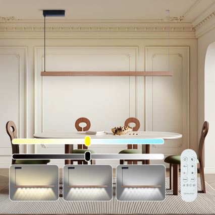 Immax NEO 07304L - Lampadario sospeso dimmerabile a cavo MADEIRA LED/33W/230V Wi‑Fi Tuya 152 cm rovere + telecomando