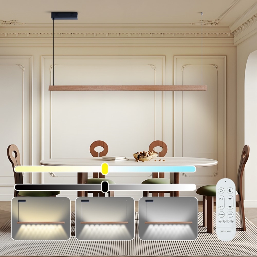 Immax NEO 07304L - Lampadario sospeso dimmerabile a cavo MADEIRA LED/33W/230V Wi‑Fi Tuya 152 cm rovere + telecomando