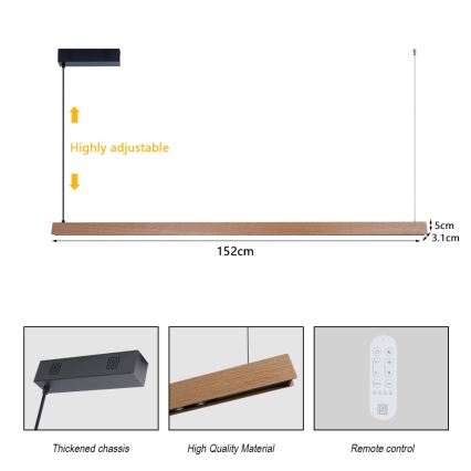 Immax NEO 07304L - Suspension LED dimmable sur câble MADEIRA LED/33W/230V Wi-Fi Tuya 152 cm chêne + télécommande
