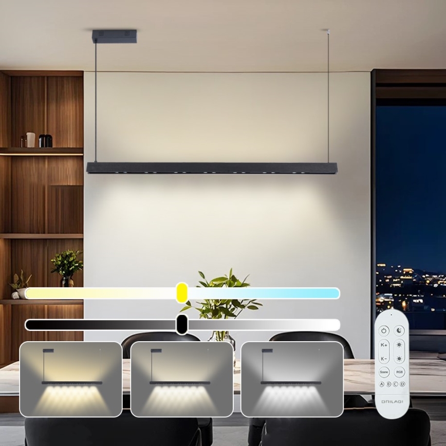 Immax NEO 07306L - Lampadario LED dimmerabile sospeso con cavo MADEIRA LED/26W/230V Wi-Fi Tuya 122 cm nero + telecomando