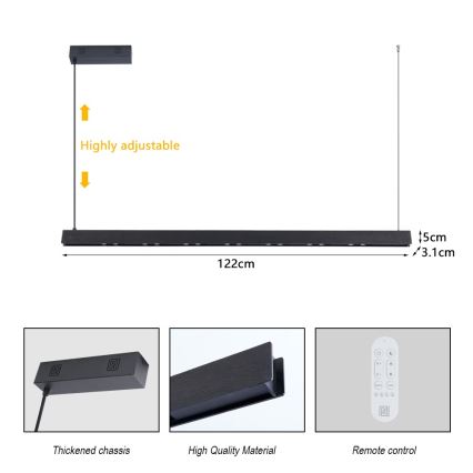 Immax NEO 07306L - Suspension LED dimmable à câble MADEIRA LED/26W/230V Wi-Fi Tuya 122 cm noir + télécommande