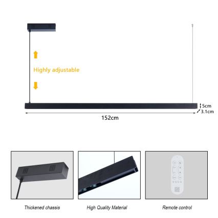 Immax NEO 07307L - Lampadario LED dimmerabile a cavo MADEIRA LED/33W/230V Wi-Fi Tuya 152 cm nero + telecomando